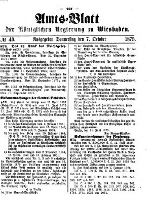 Amtsblatt der Regierung in Wiesbaden (Herzoglich-nassauisches allgemeines Intelligenzblatt) Donnerstag 7. Oktober 1875