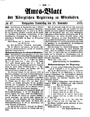 Amtsblatt der Regierung in Wiesbaden (Herzoglich-nassauisches allgemeines Intelligenzblatt) Donnerstag 25. November 1875