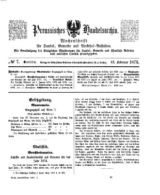 Preußisches Handels-Archiv Freitag 12. Februar 1875