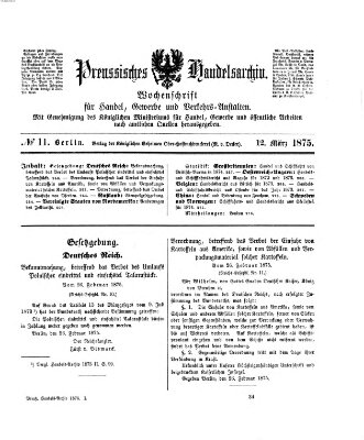 Preußisches Handels-Archiv Freitag 12. März 1875