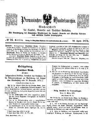 Preußisches Handels-Archiv Freitag 16. April 1875