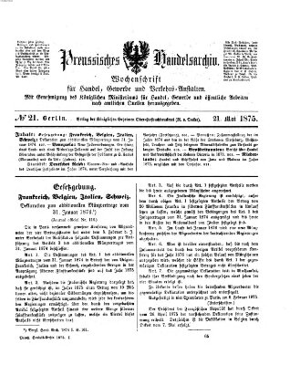 Preußisches Handels-Archiv Freitag 21. Mai 1875