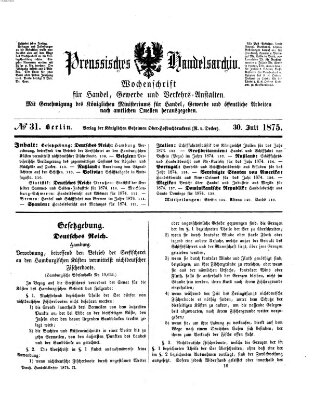 Preußisches Handels-Archiv Freitag 30. Juli 1875