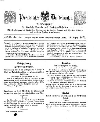 Preußisches Handels-Archiv Freitag 13. August 1875