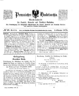 Preußisches Handels-Archiv Freitag 1. Oktober 1875