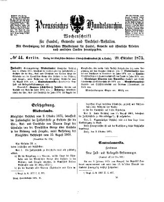 Preußisches Handels-Archiv Freitag 29. Oktober 1875