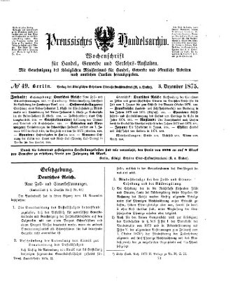 Preußisches Handels-Archiv Freitag 3. Dezember 1875