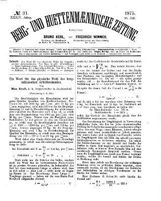 Berg- und hüttenmännische Zeitung Freitag 30. Juli 1875