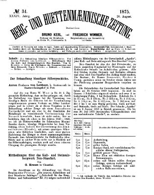 Berg- und hüttenmännische Zeitung Freitag 20. August 1875