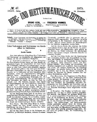 Berg- und hüttenmännische Zeitung Freitag 19. November 1875