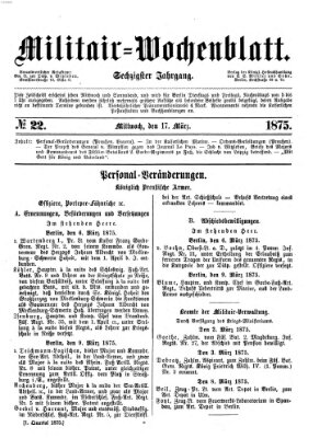 Militär-Wochenblatt Mittwoch 17. März 1875