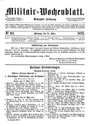 Militär-Wochenblatt Mittwoch 24. März 1875