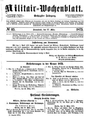 Militär-Wochenblatt Samstag 27. März 1875