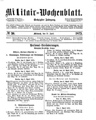 Militär-Wochenblatt Mittwoch 14. April 1875