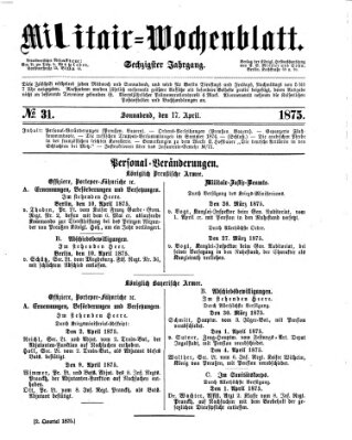 Militär-Wochenblatt Samstag 17. April 1875