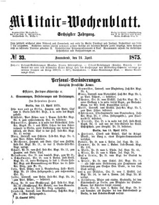 Militär-Wochenblatt Samstag 24. April 1875