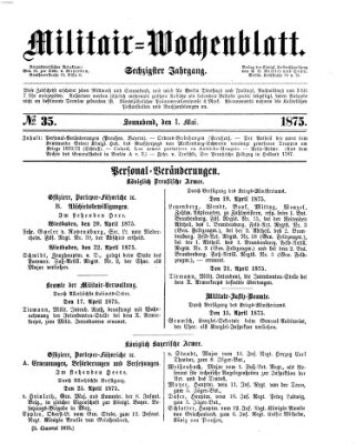 Militär-Wochenblatt Samstag 1. Mai 1875