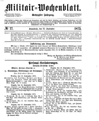 Militär-Wochenblatt Samstag 25. September 1875