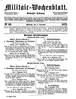 Militär-Wochenblatt Mittwoch 17. November 1875