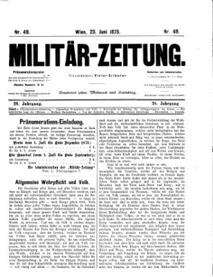 Militär-Zeitung Mittwoch 23. Juni 1875