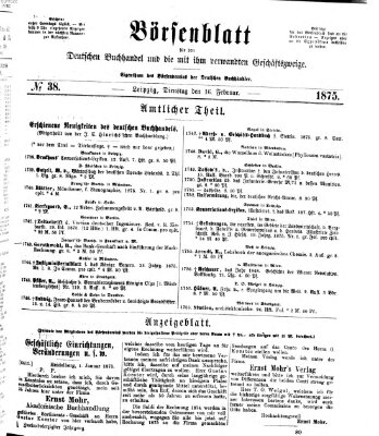 Börsenblatt für den deutschen Buchhandel Dienstag 16. Februar 1875