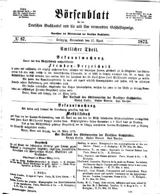 Börsenblatt für den deutschen Buchhandel Samstag 17. April 1875