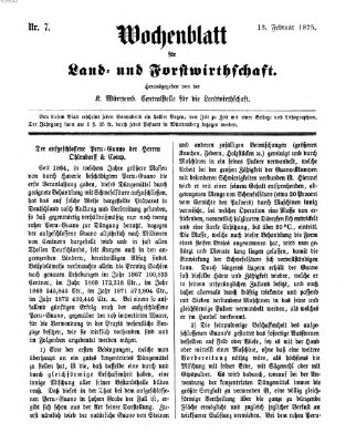 Wochenblatt für Land- und Forstwirthschaft Samstag 13. Februar 1875