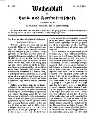 Wochenblatt für Land- und Forstwirthschaft Samstag 17. April 1875