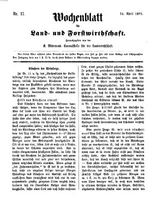 Wochenblatt für Land- und Forstwirthschaft Samstag 24. April 1875