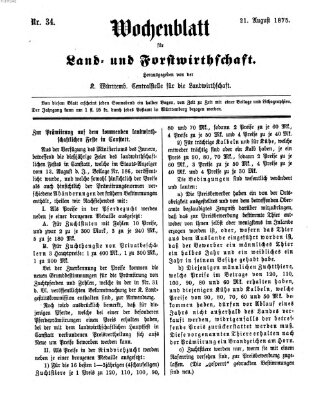 Wochenblatt für Land- und Forstwirthschaft Samstag 21. August 1875