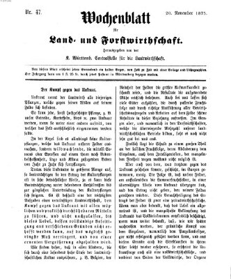 Wochenblatt für Land- und Forstwirthschaft Samstag 20. November 1875