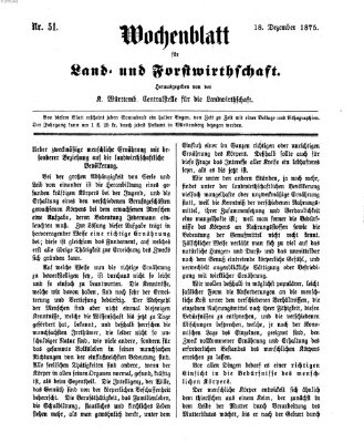 Wochenblatt für Land- und Forstwirthschaft Samstag 18. Dezember 1875