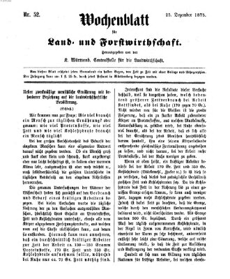 Wochenblatt für Land- und Forstwirthschaft Samstag 25. Dezember 1875