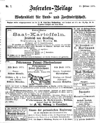 Wochenblatt für Land- und Forstwirthschaft Samstag 13. Februar 1875