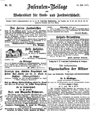 Wochenblatt für Land- und Forstwirthschaft Samstag 10. Juli 1875