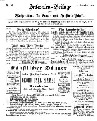 Wochenblatt für Land- und Forstwirthschaft Samstag 4. September 1875