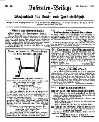 Wochenblatt für Land- und Forstwirthschaft Samstag 25. September 1875