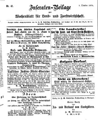 Wochenblatt für Land- und Forstwirthschaft Samstag 9. Oktober 1875