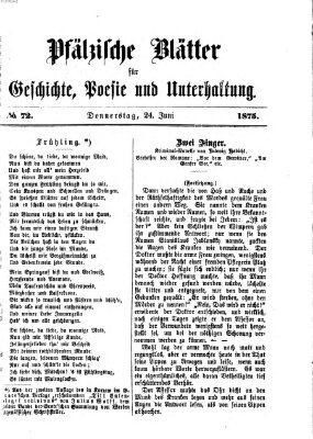 Pfälzische Blätter für Geschichte, Poesie und Unterhaltung (Zweibrücker Wochenblatt) Donnerstag 24. Juni 1875