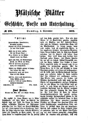 Pfälzische Blätter für Geschichte, Poesie und Unterhaltung (Zweibrücker Wochenblatt) Samstag 4. September 1875