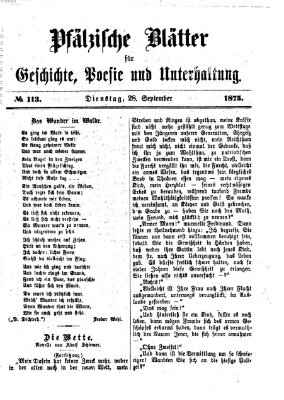 Pfälzische Blätter für Geschichte, Poesie und Unterhaltung (Zweibrücker Wochenblatt) Dienstag 28. September 1875