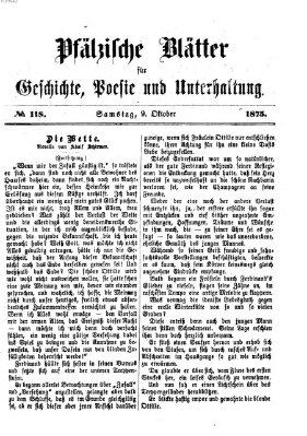 Pfälzische Blätter für Geschichte, Poesie und Unterhaltung (Zweibrücker Wochenblatt) Samstag 9. Oktober 1875