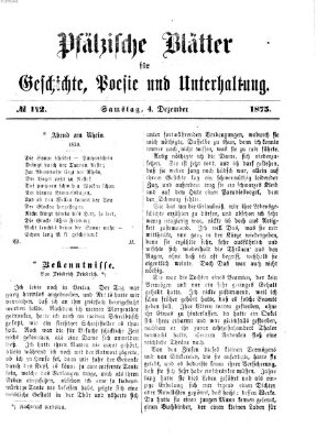 Pfälzische Blätter für Geschichte, Poesie und Unterhaltung (Zweibrücker Wochenblatt) Samstag 4. Dezember 1875