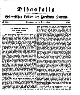 Didaskalia Samstag 18. Dezember 1875