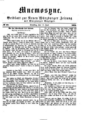 Mnemosyne (Neue Würzburger Zeitung) Dienstag 15. Juni 1875