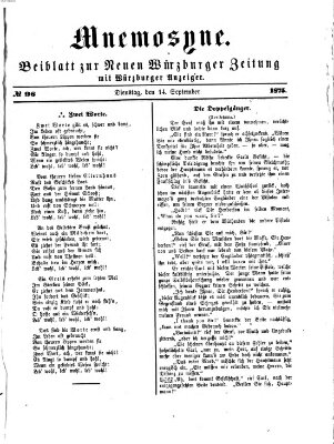 Mnemosyne (Neue Würzburger Zeitung) Dienstag 14. September 1875