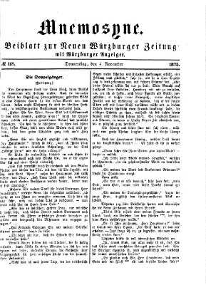 Mnemosyne (Neue Würzburger Zeitung) Donnerstag 4. November 1875