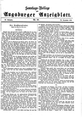 Augsburger Anzeigeblatt. Sonntags-Beilage zum Augsburger Anzeigblatt (Augsburger Anzeigeblatt) Sonntag 28. November 1875