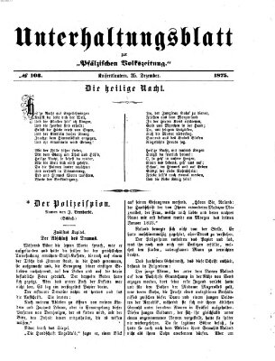 Unterhaltungsblatt zur Kaiserslauterer Zeitung (Pfälzische Volkszeitung) Samstag 25. Dezember 1875