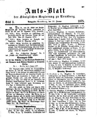 Amtsblatt für den Regierungsbezirk Arnsberg Samstag 16. Januar 1875